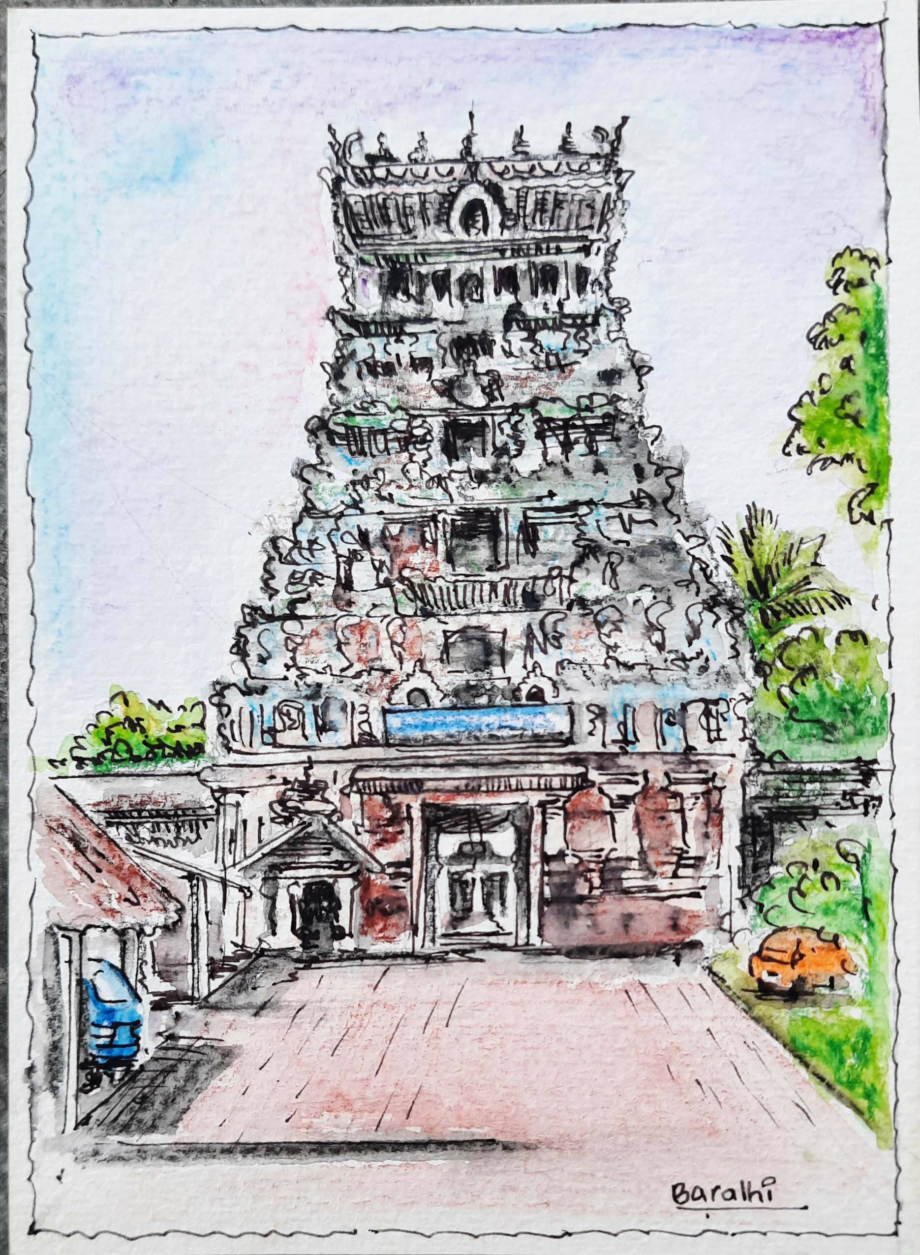How to draw and color simple hindu temple - YouTube