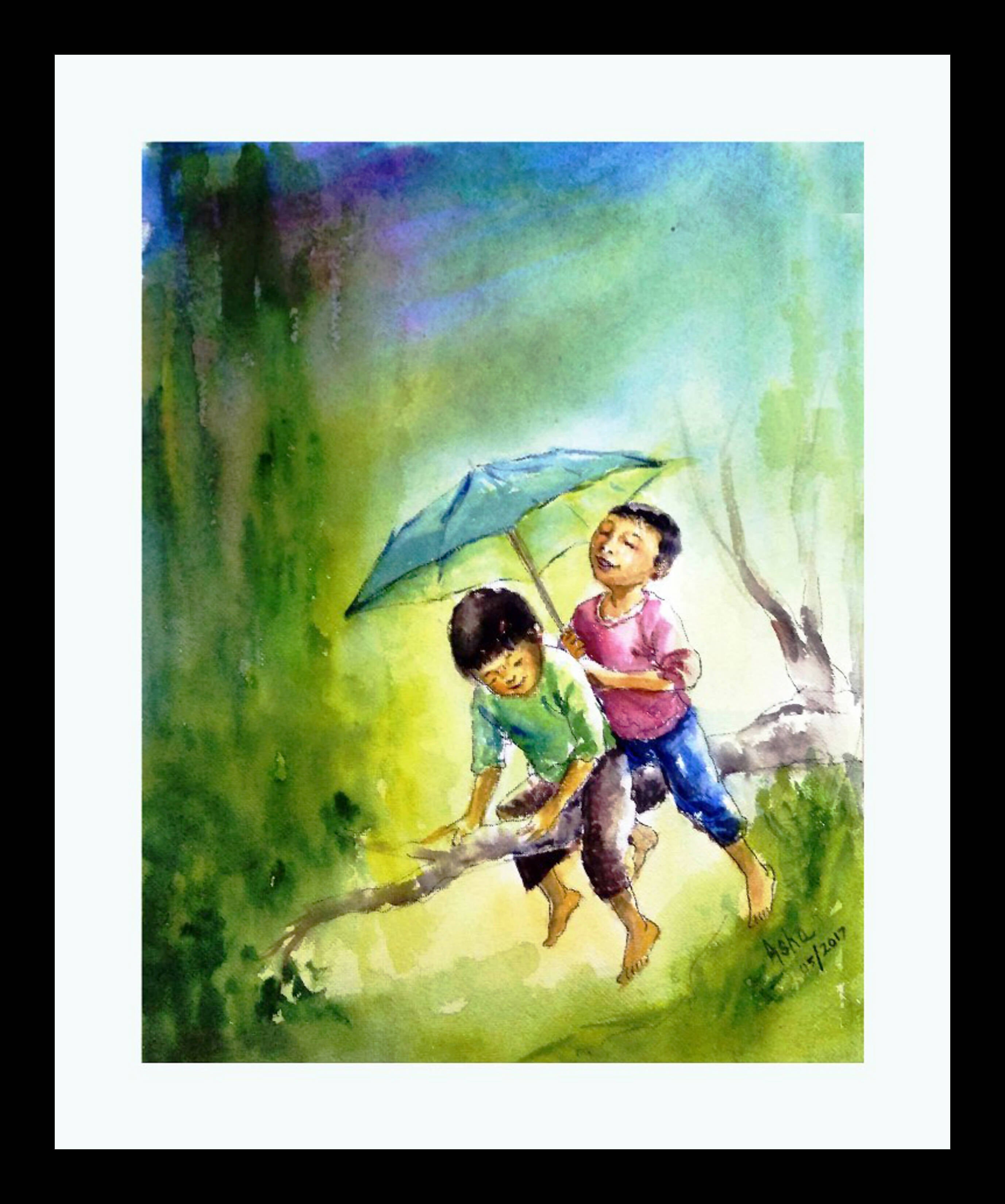 Children playing in rains - Joys of Childhood