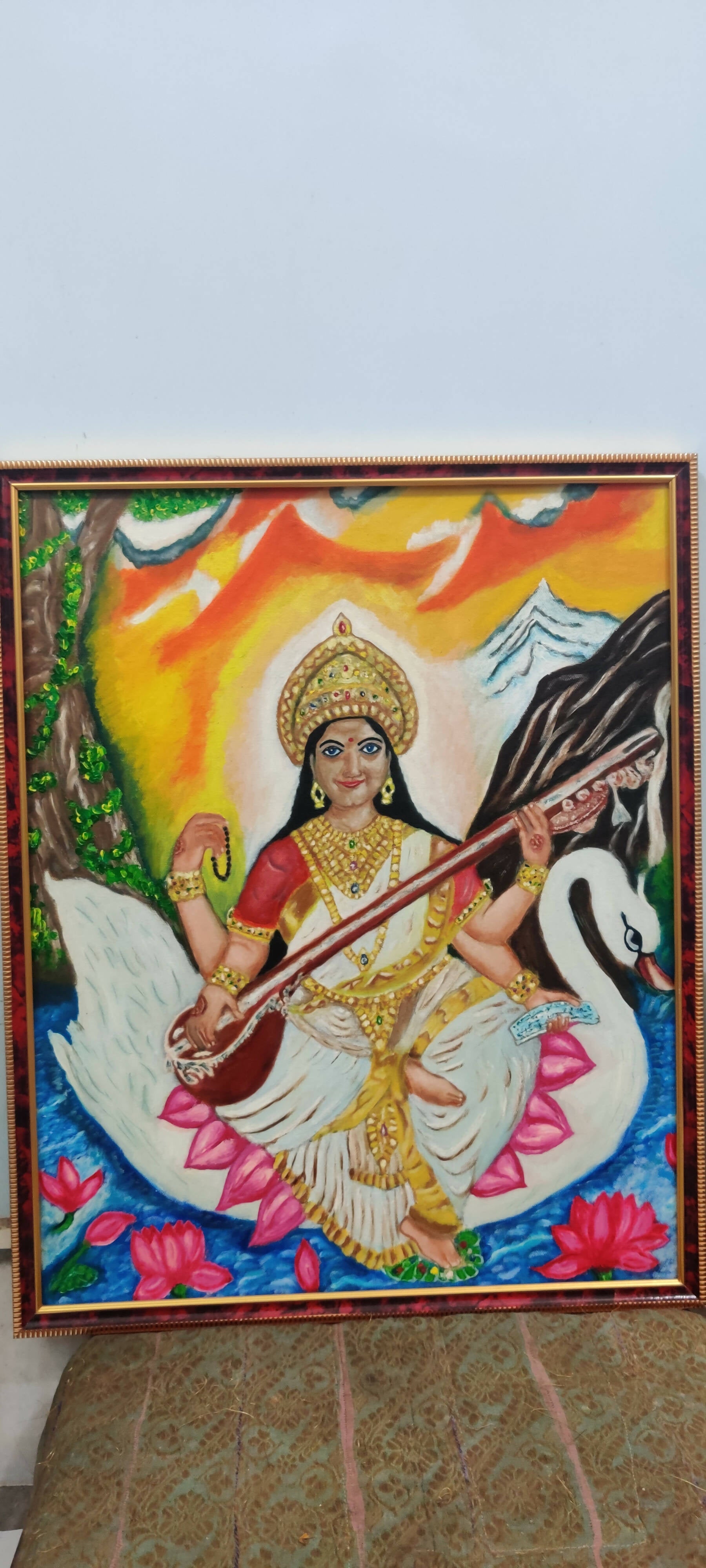 saraswati painting ,modern saraswati painting , saraswati mata painting  ,maa saraswati painting, saraswati madhubani painting – onlineframing