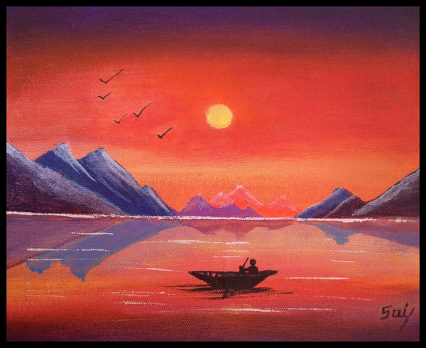 Sunset mountain lake landscape scenery