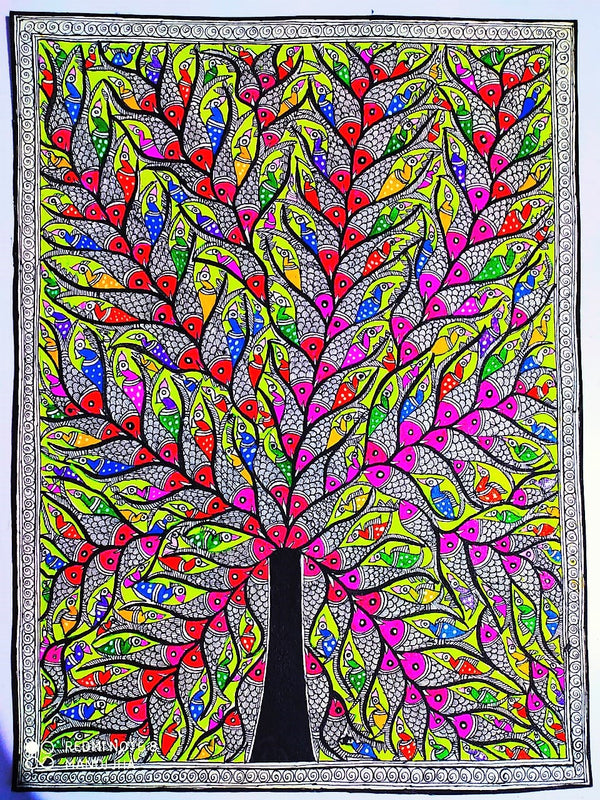 Fish Tree/ Madhubani Painting/Traditional indian Art
