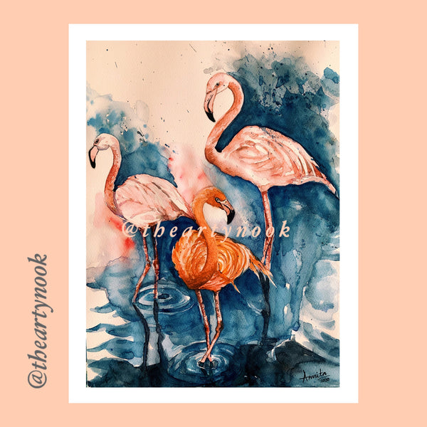 Flamingo Birds Painting Original Watercolor Painting