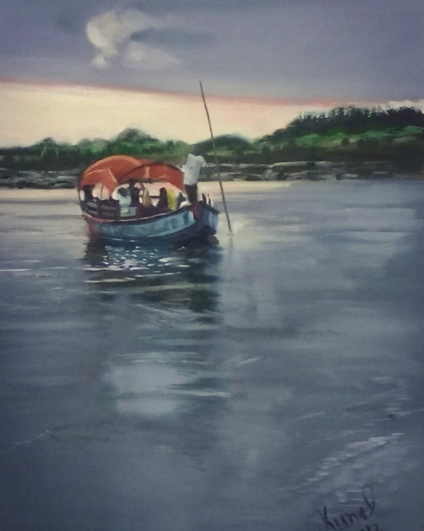 Floating boat in yamuna river.