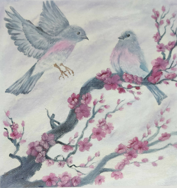 Love birds on flower branch oil painting
