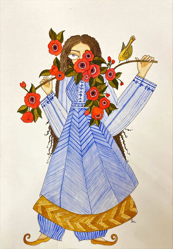 Print of Handmade Lady behind Flower