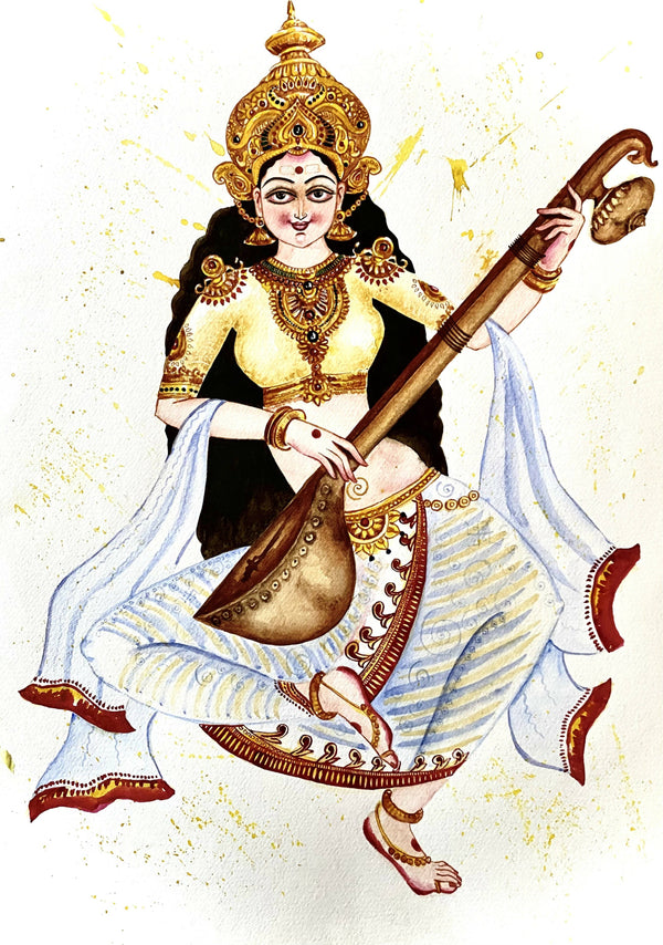 Print of Hand Painted Maa Saraswati
