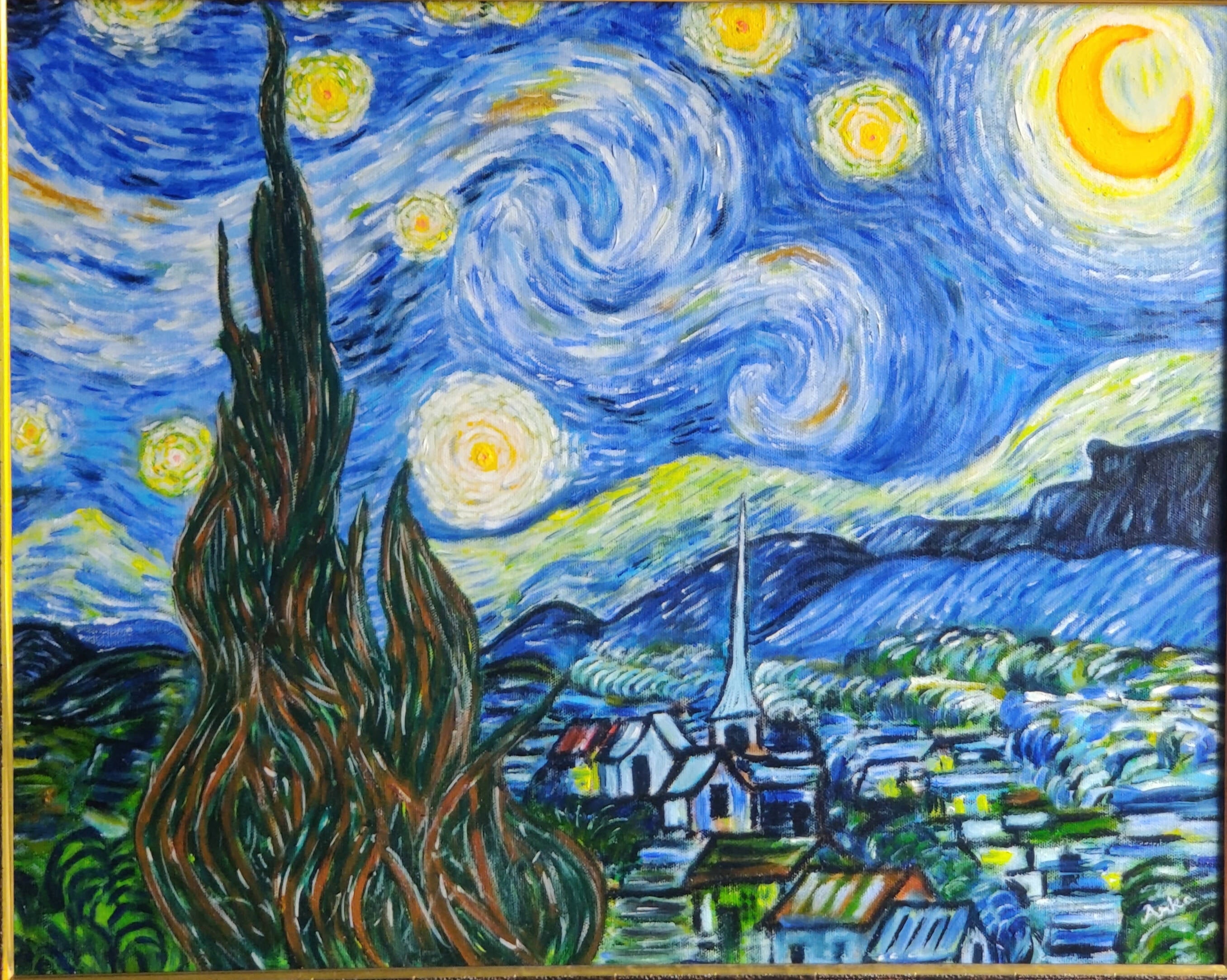 Reproduction of Vincent van Gogh's starry night oil painting