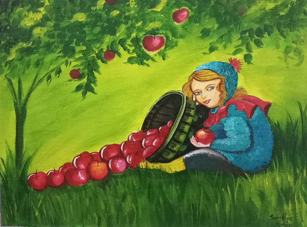 Girl with Apple in Garden