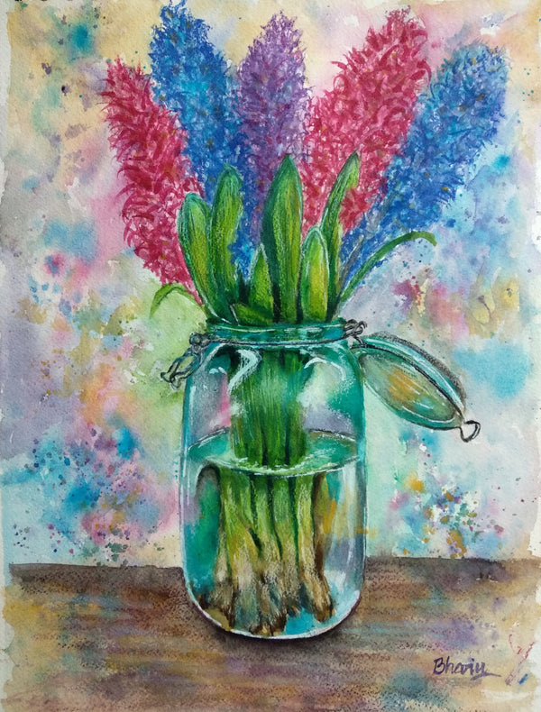 Glass flower vase with Hyacinth flowers