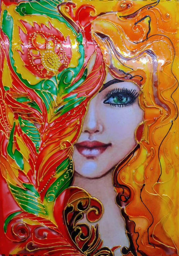 Glass painting of lady