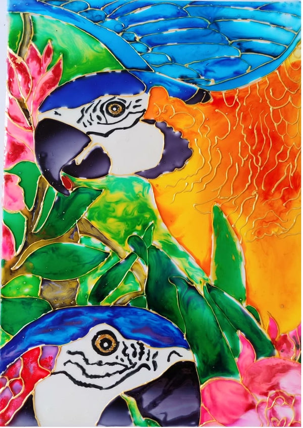 Glass painting of Macaw