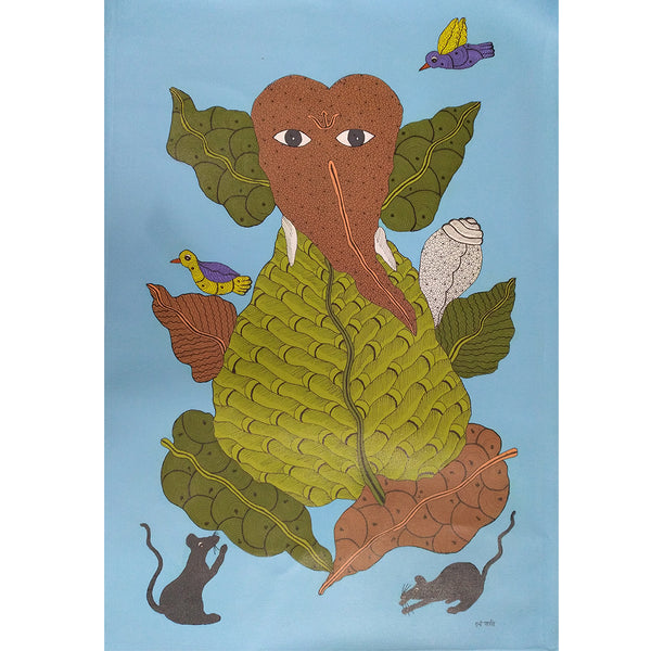 Gond Art Handmade Ganesha Canvas Painting India Indian Home Decor Housewarming Gift