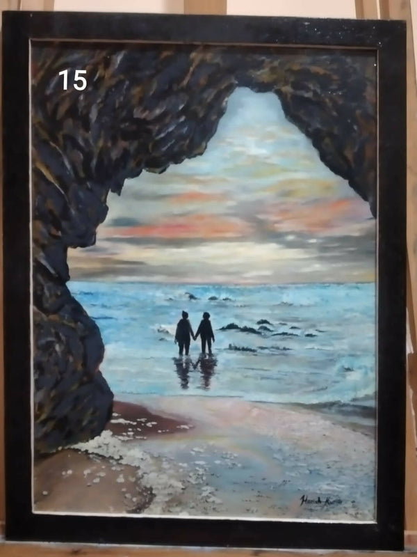 Couple walk on sea shore