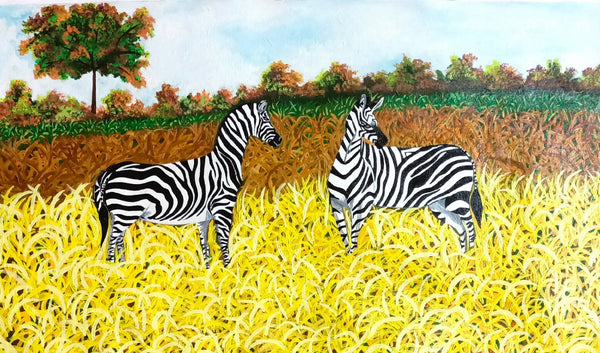 Zebra in the Field Acrylic Painting