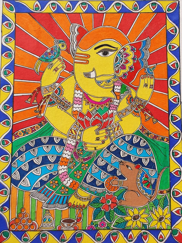 Handmade Mandhubani Painting- Lord Ganesh