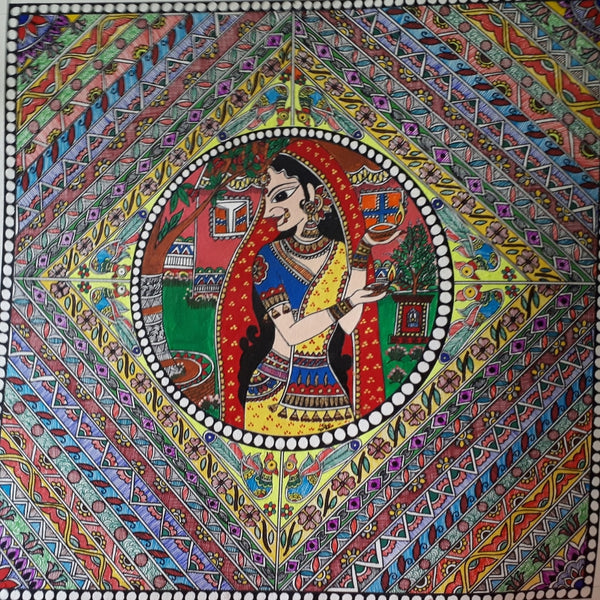 Handmade Mandhubani Painting- Tulsi Pujan