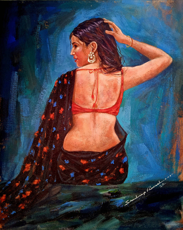 Indian Backless Girl (Figurative Painting)