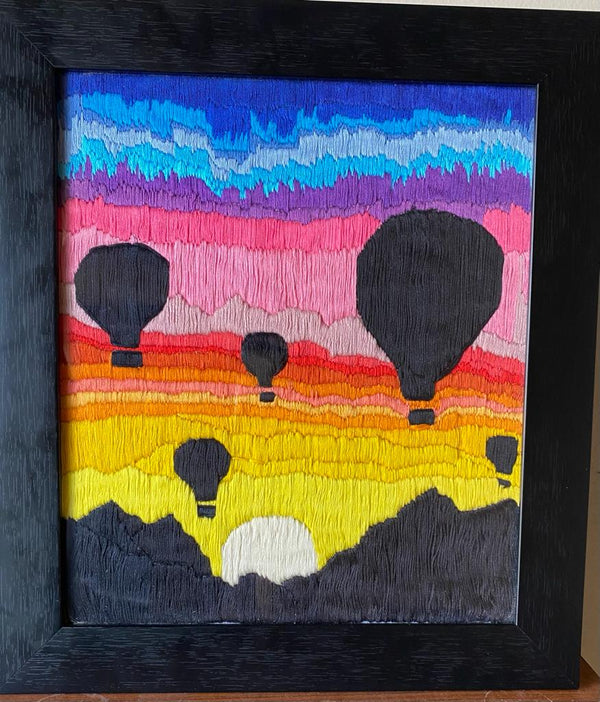 Hot air balloons - sunset - stitch work