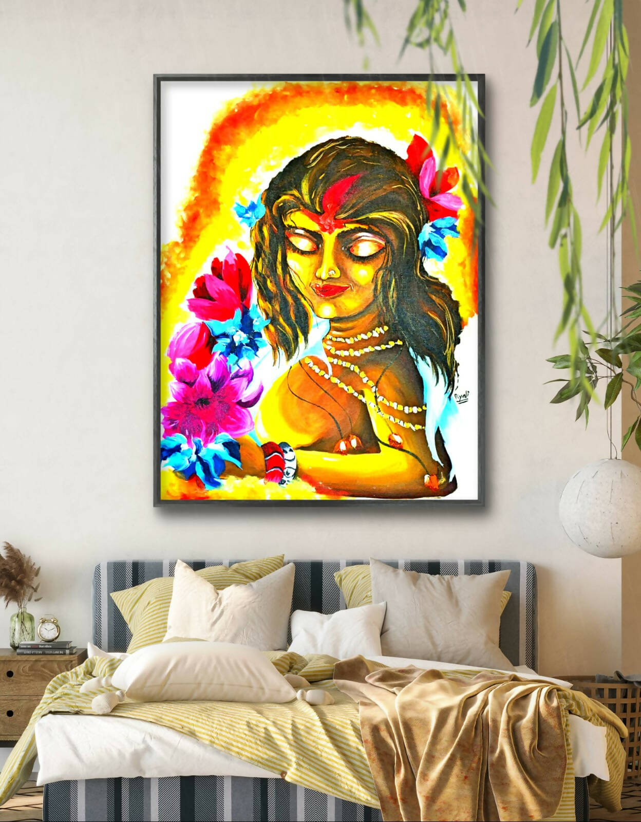 Ablaze with Love Bride Bride Portrait with Lotus Flowers Home Decor Wall Art 32x24 Inch Rolled Canvas Acrylic Painting Ablaze with Love amazon handmade decor