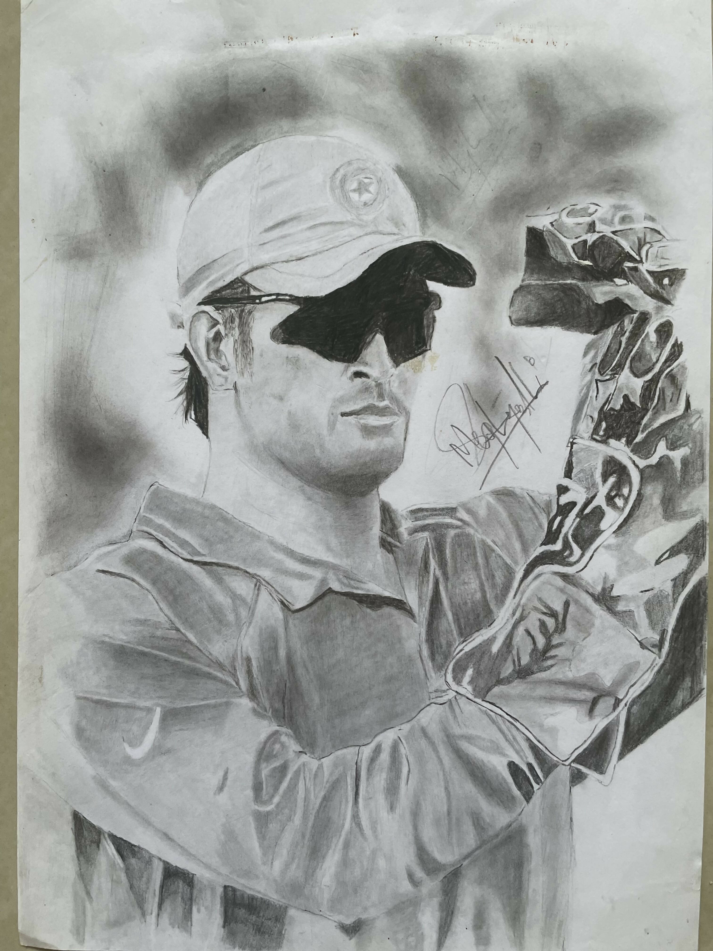 Portrait of MS Dhoni Drawing  Pencil sketch portrait Celebrity portraits  drawing Pencil sketch images