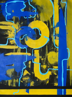 Missmessyartist - TANGLED - ABSTRACT PAINTING - blue yellow geometric tangled