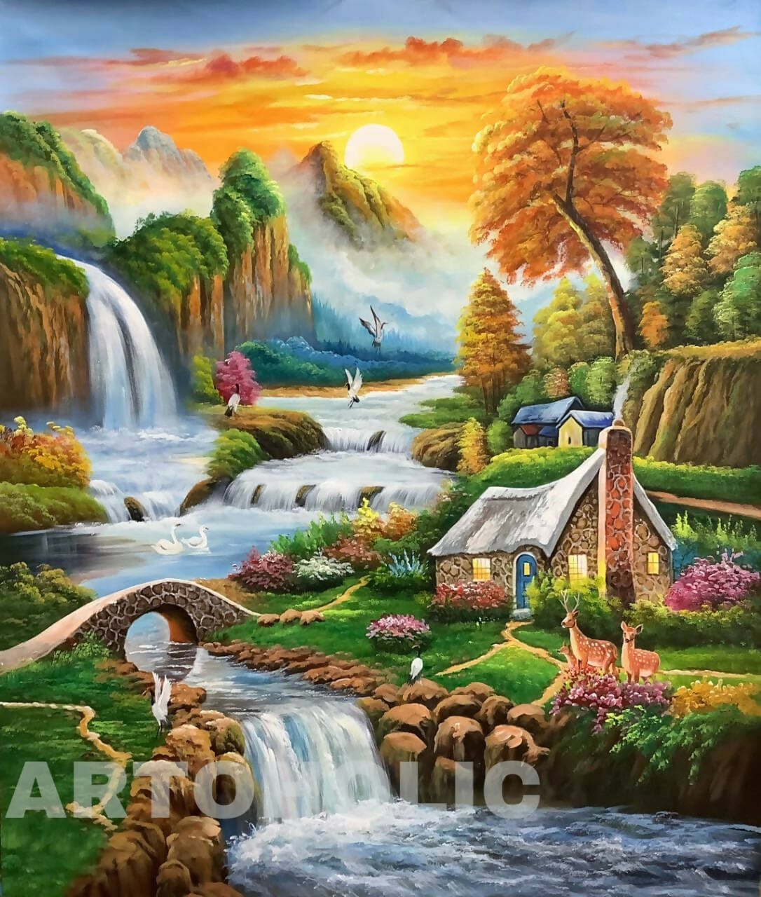 Premium Vector | Very beautiful waterfall watercolor nature landscape  painting illustration