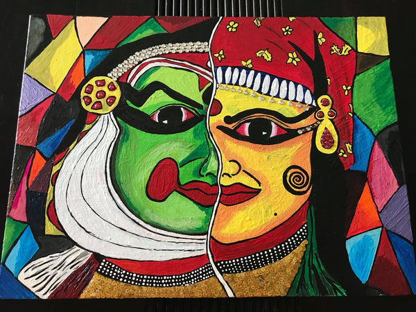 Kathakali Canvas painting - Male and Female contrast