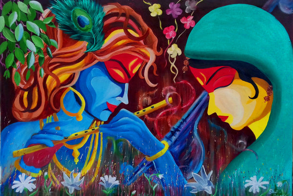 krishna & Mira painting by Shiuli Majumder.