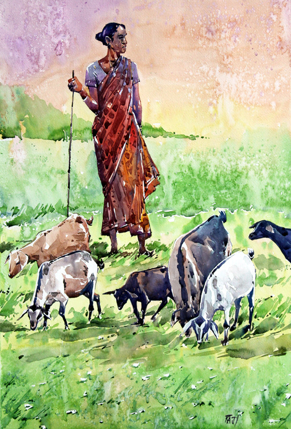 LADY WITH HER GOATS