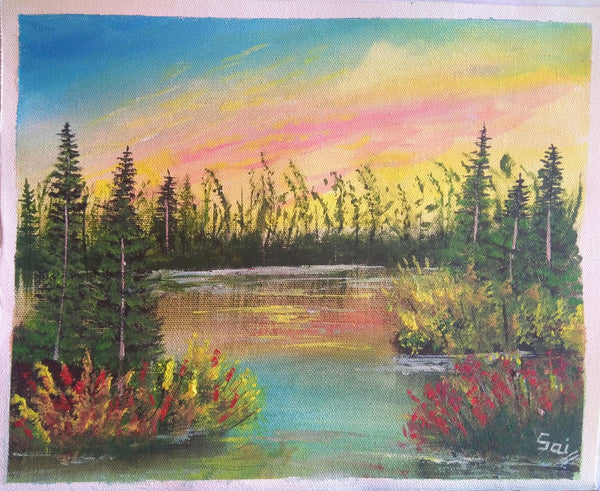 Sunset lake forest landscape scenery