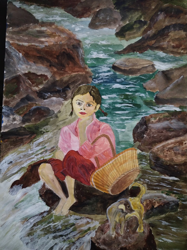 Little girl in the river