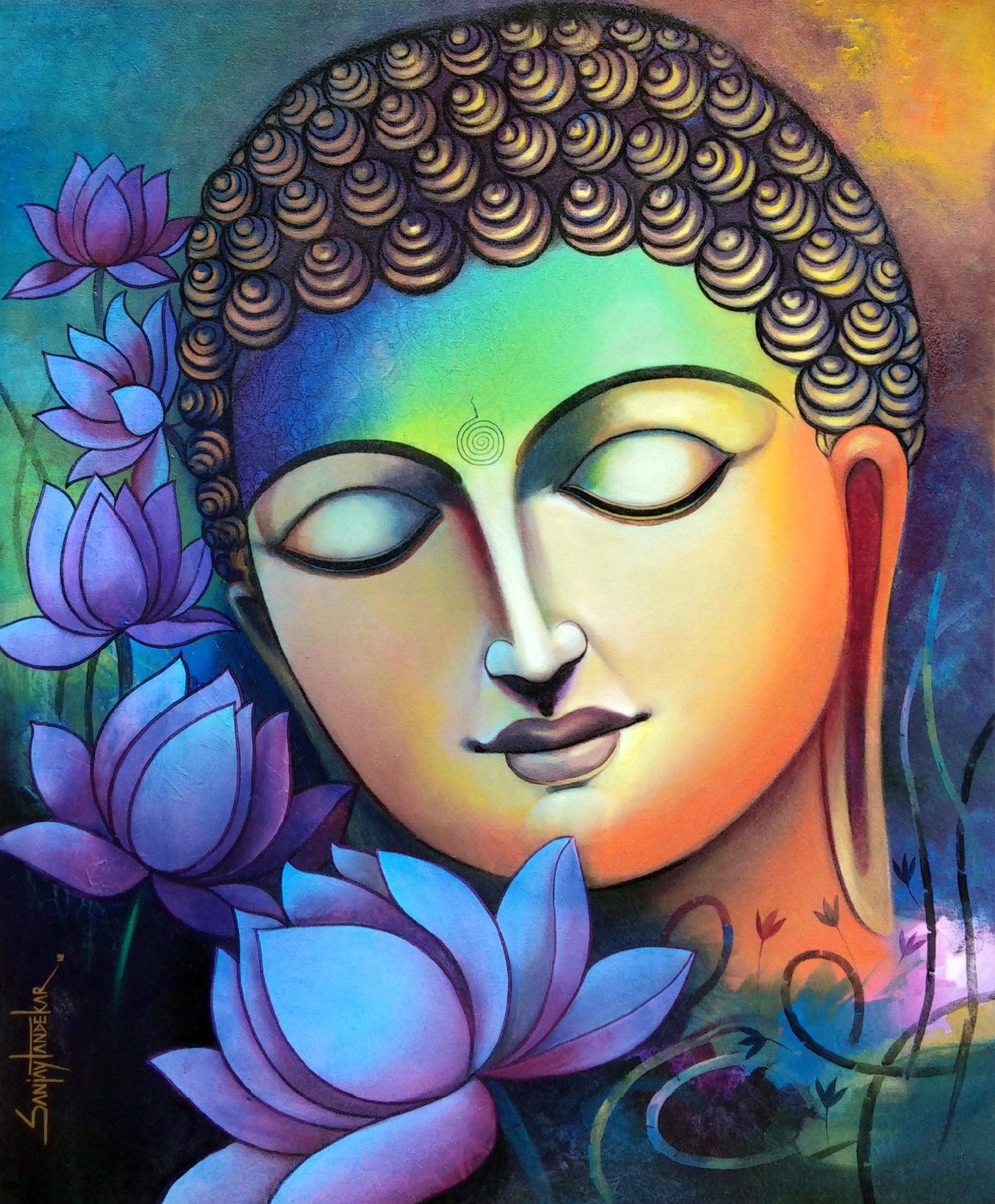 Buy Tranquil Lord Buddha Painting In Shade of Blue Online in India -  Mypoojabox.in