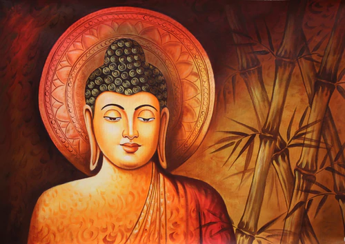 Lord Buddha with bamboo leaves