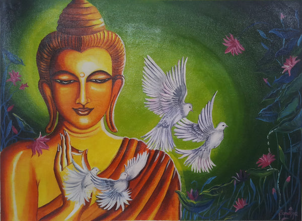 Lord Buddha With Birds