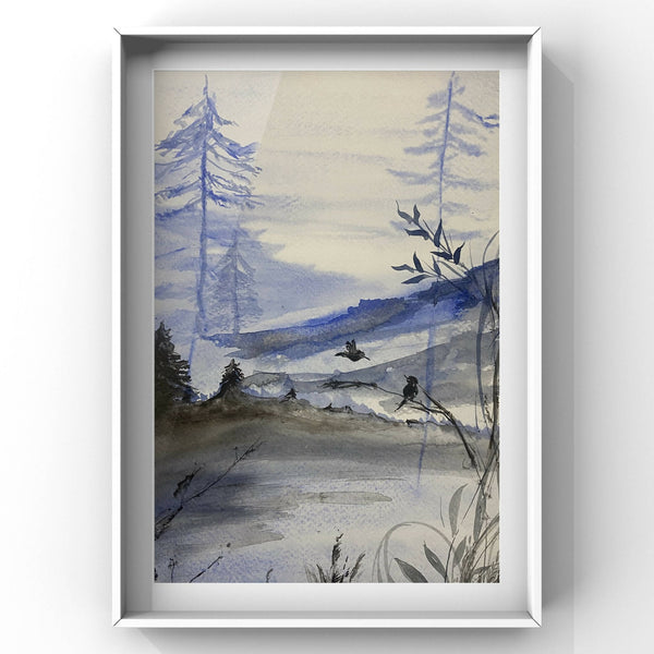 Abstract landscape watercolour painting, Healing landscapes, minimalist classic abstract art