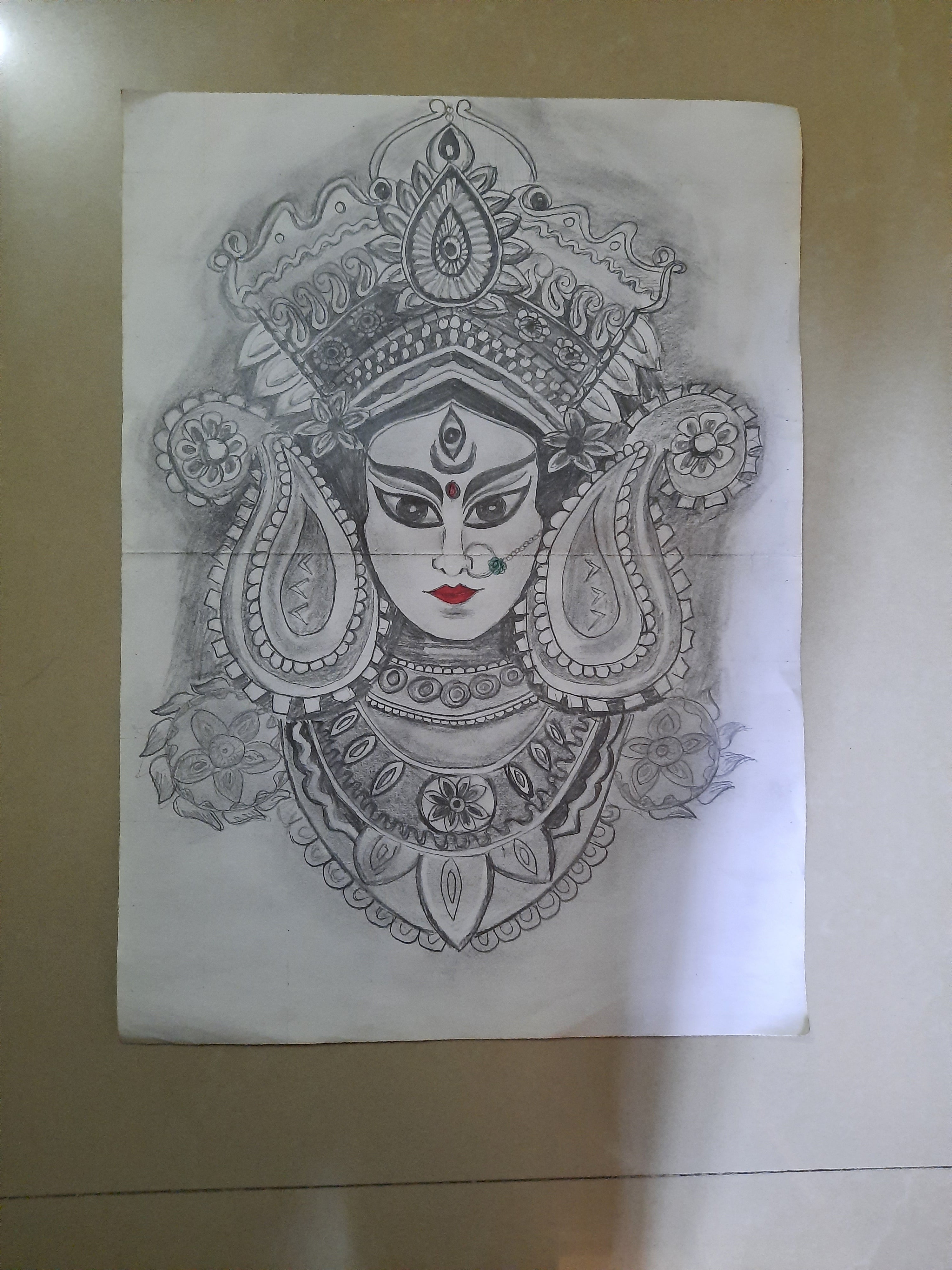 how to draw maa durga face pencil sketch for beginners step by step,how to  draw maa durga, - YouTube