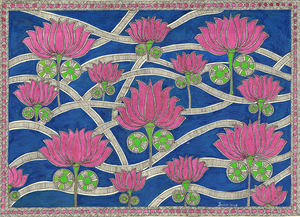 madhubani pink lotus