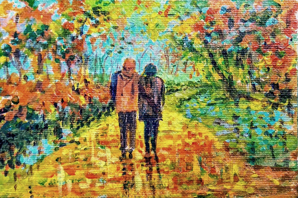 Romantic couple in autumn garden painting
