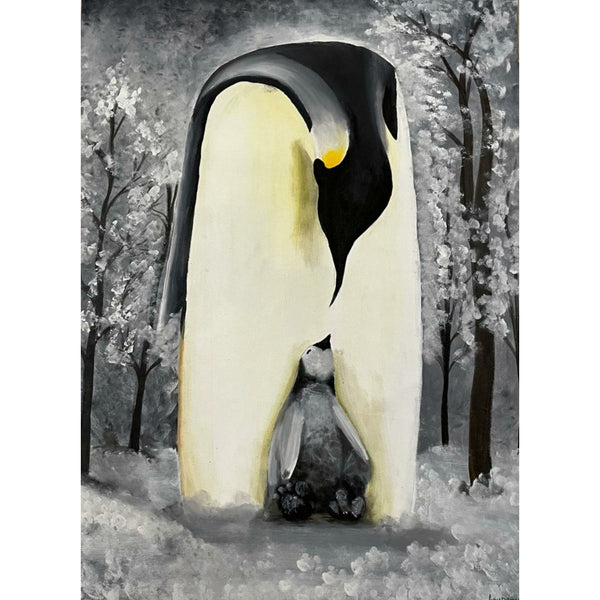 Mother and baby penguin animal deep portrait