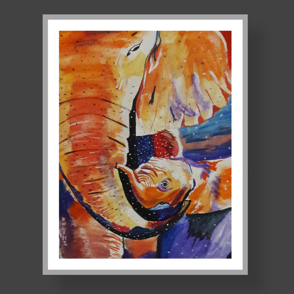 Mother Elephant and Calf Painting Acrylic  (Canvas)