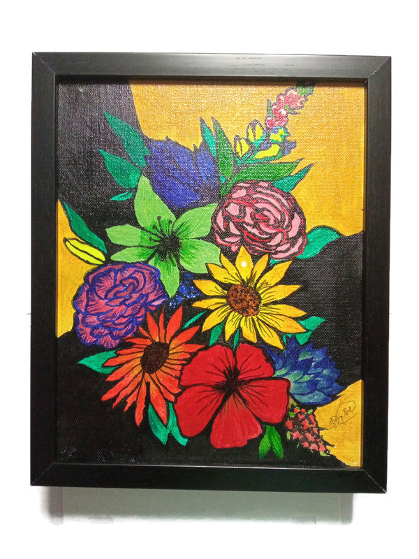 Multicolour flower bouquet acrylic painting 8 x10 inch canvas home decor art