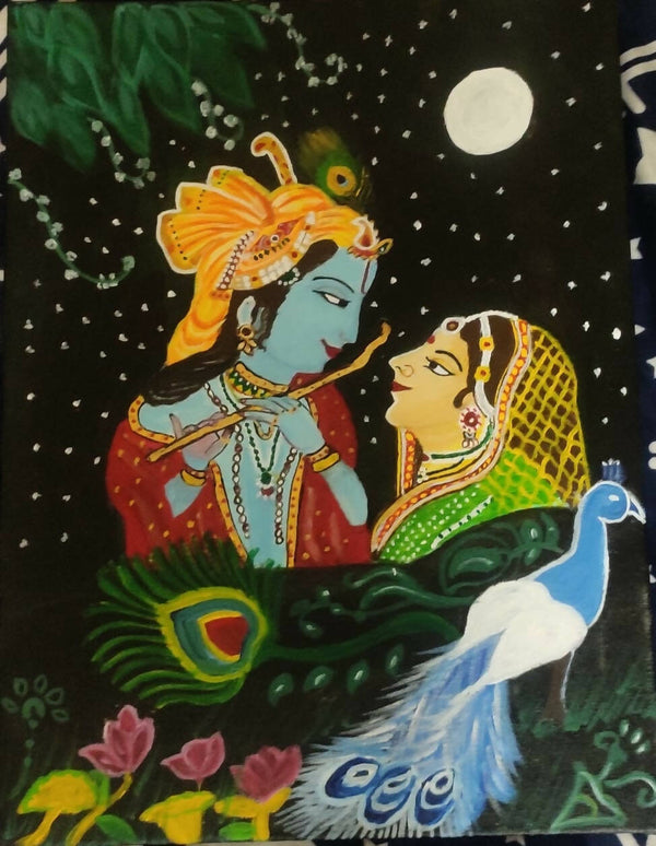 Radha krishna Painting with peacock