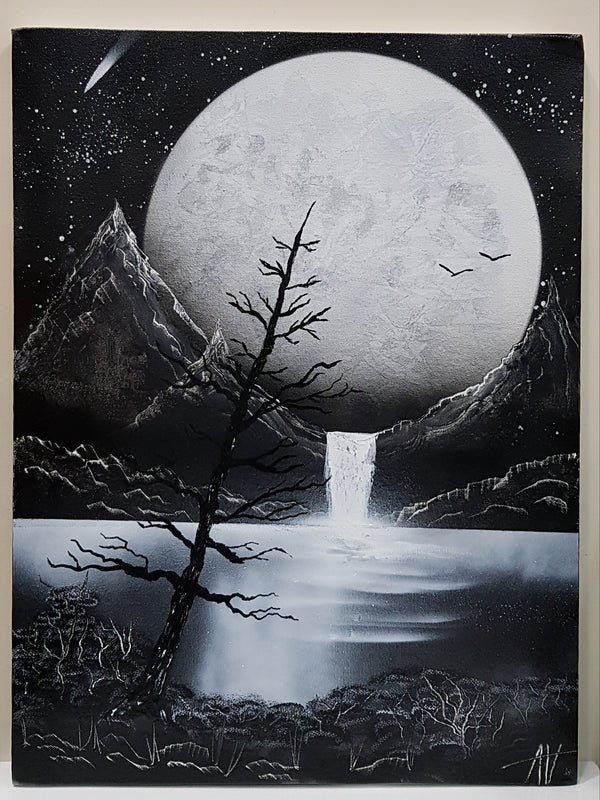 Nature Black and white spraypaint on canvas