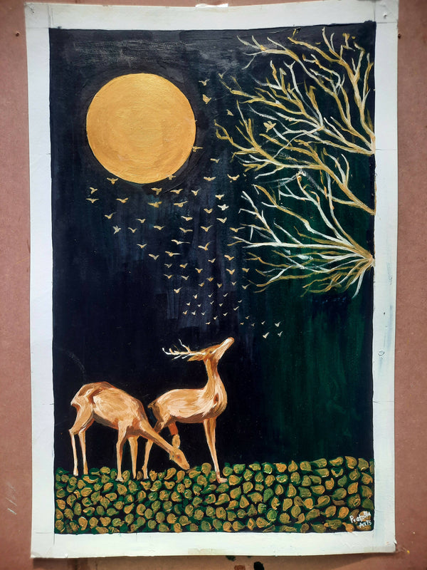 Abstract of golden deer with leaf