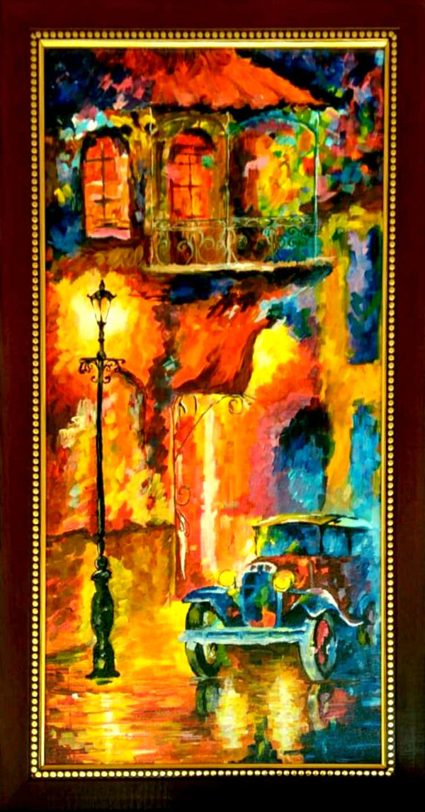 Old town antique acrylic painting