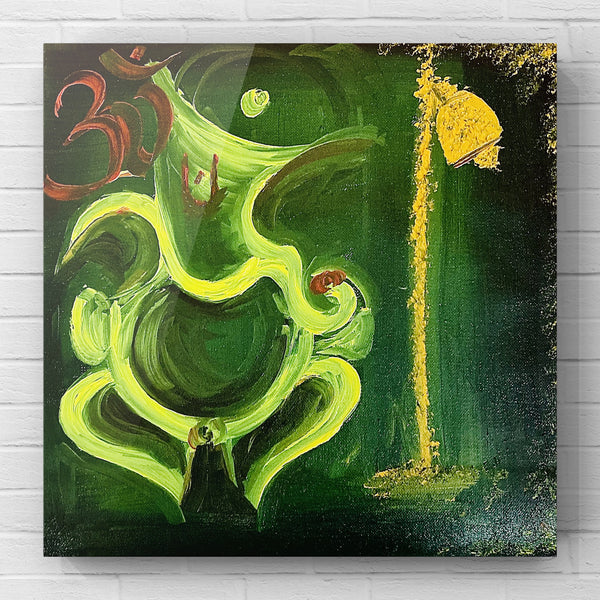 Original oil painting, Ganesha , Ganpati art, Indian artwork, blue/ green painting, modern abstract art, canvas painting