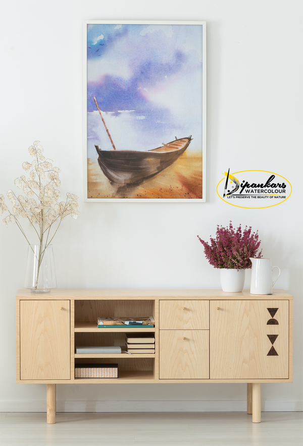 Original watercolor painting # Boat in storm painting # Unique handmade gift # Wall deco art