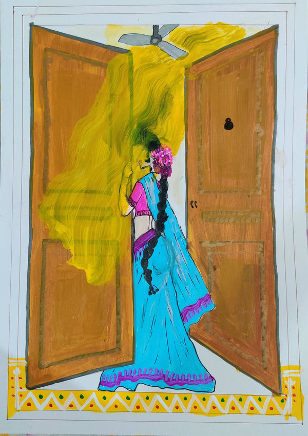 Handmade acrylic painting of Indian woman