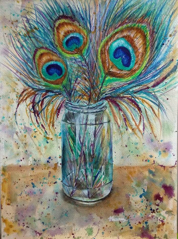 Peacock Feathers in Glass jar