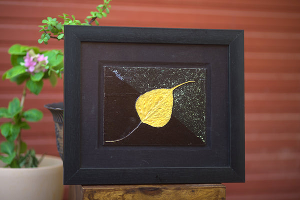 Peepal Leaf / real pipal leaf (golden Leaf) / Feng shui / good luck Painting / Ficus religiosa / real leaf